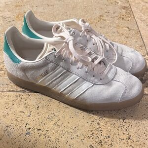 Adidas gazelle White and Teal Sneakers